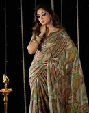 Olive Green Georgette Printed Saree