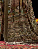 Olive Green Georgette Printed Saree