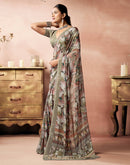Khaki Georgette Printed Saree