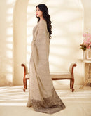 Beige Cotton Woven Printed Saree