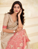 Beige Cotton Woven Printed Saree