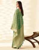 Pista Green Tissue Linen Woven Saree
