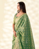 Pista Green Tissue Linen Woven Saree