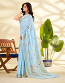 Light Blue Linen Silk Woven Saree