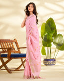 Light Pink Linen Silk Woven Saree