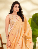 Peach Linen Silk Woven Saree