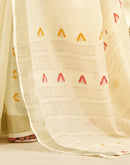 Off White Linen Silk Woven Saree