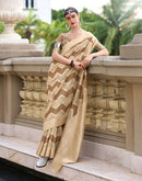 Brown Cotton Linen Woven Saree