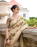 Brown Cotton Linen Woven Saree