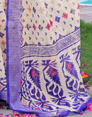 Ready To Wear Off White Linen Printed Embroidery Border Saree