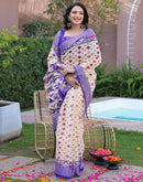 Ready To Wear Off White Linen Printed Embroidery Border Saree