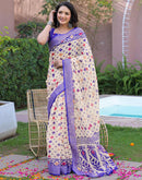 Ready To Wear Off White Linen Printed Embroidery Border Saree