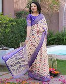 Ready To Wear Off White Linen Printed Embroidery Border Saree