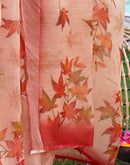 Ready To Wear Peach Linen Printed Embroidery Border Saree