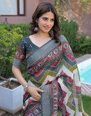 Ready To Wear Multicoloured Linen Printed Embroidery Border Saree