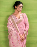 Light Pink Linen Silk Woven Printed Saree