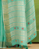 Mint Blue Linen Silk Woven Printed Saree