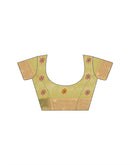 Light Yellow Linen Silk Woven Printed Saree