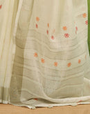 Off White Linen Silk Woven Printed Saree