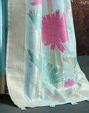 Sky Blue Linen Silk Woven Printed Saree