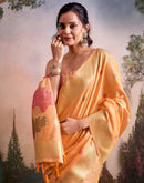 Orange Linen Silk Woven Printed Saree