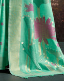 Mint Green Linen Silk Woven Printed Saree