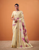 Beige Cotton Floral Printed Saree