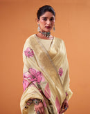 Beige Cotton Floral Printed Saree