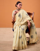 Beige Cotton Floral Printed Saree