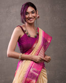 Cream Cotton Woven Banarasi Saree