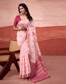 Light Pink Cotton Woven Printed Saree