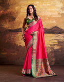 Coral Pink Silk Woven Patola Saree