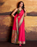 Coral Pink Silk Woven Patola Saree
