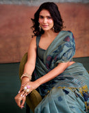 Grey Silk Printed Saree