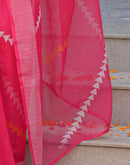 Ready To Wear Pink Linen Printed Embroidery Border Saree