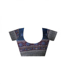 Ready To Wear Navy Blue Linen Printed Embroidery Border Saree