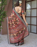 Ready To Wear Black Linen Floral Printed Saree