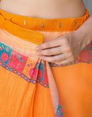 Ready To Wear Orange Linen Printed Embroidery Border Saree