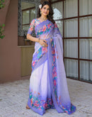 Ready To Wear Lavender Linen Floral Printed Saree