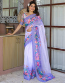 Ready To Wear Lavender Linen Floral Printed Saree