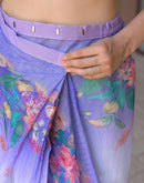 Ready To Wear Lavender Linen Floral Printed Saree