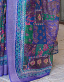 Ready To Wear Purple Linen Printed Embroidery Border Saree
