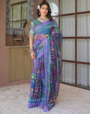 Ready To Wear Purple Linen Printed Embroidery Border Saree