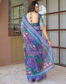 Ready To Wear Purple Linen Printed Embroidery Border Saree
