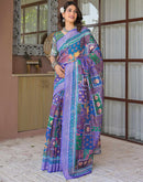 Ready To Wear Purple Linen Printed Embroidery Border Saree