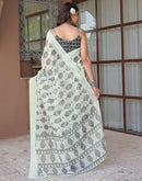 Ready To Wear Off White Linen Printed Embroidery Border Saree
