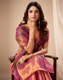 Coral Pink Tissue Silk Woven Saree