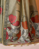 Grey Silk Woven Printed Saree
