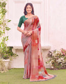 Orange Georgette Printed Saree