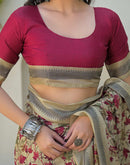 Beige Khadi Printed Saree
